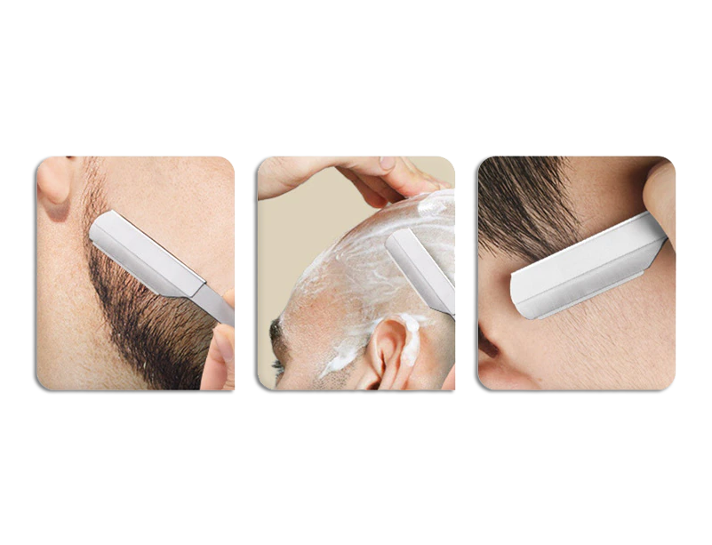 Barber type of blade that can clean shave the head, beard and sideburns without razor burns or razor arsh