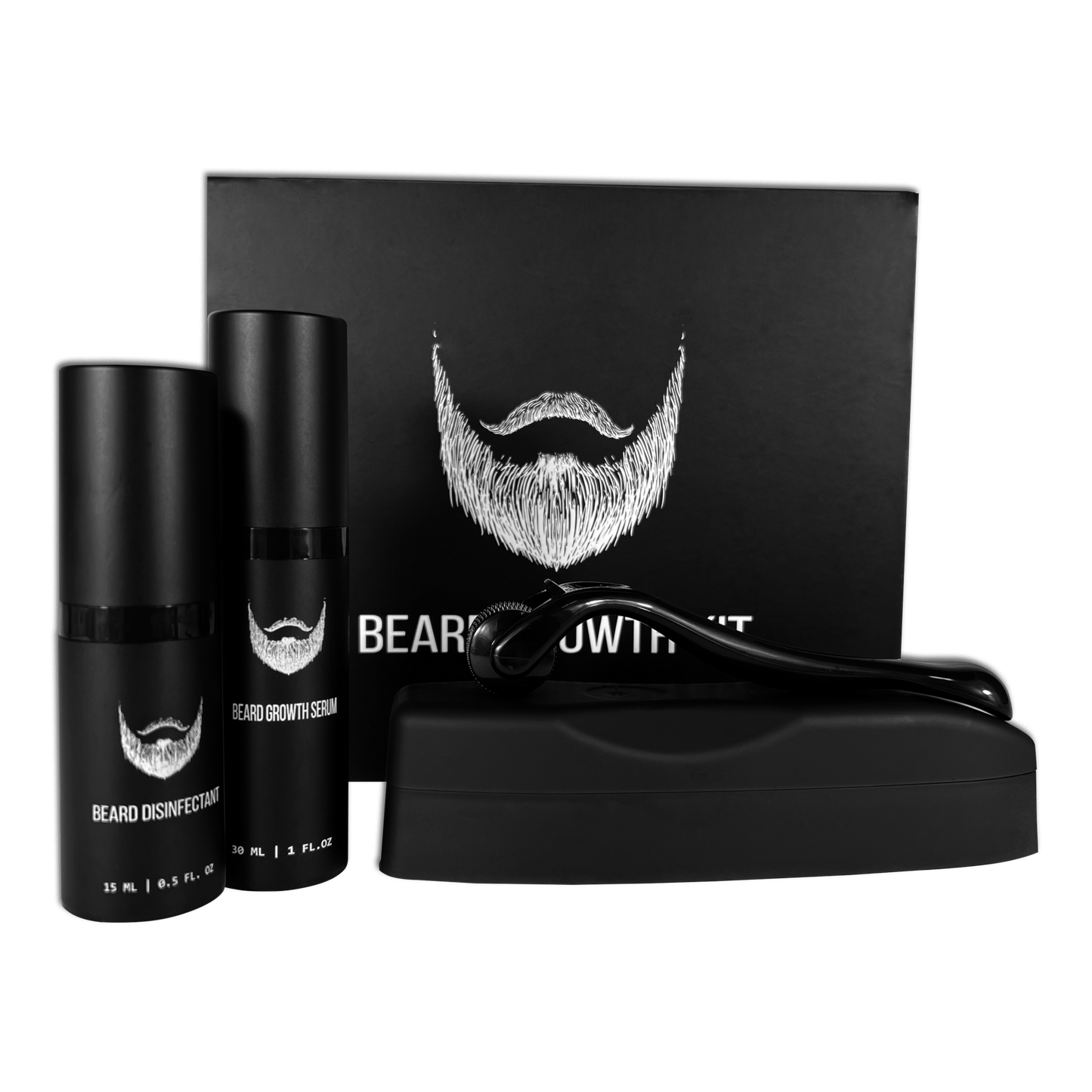 beard growth kit with the beard derma roller and stimulator oil serum