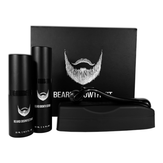 beard growth kit with the beard derma roller and stimulator oil serum
